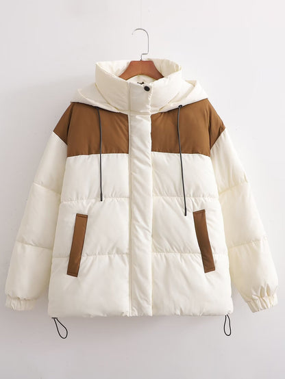 French Stitching Contrast Color Hooded Jacket