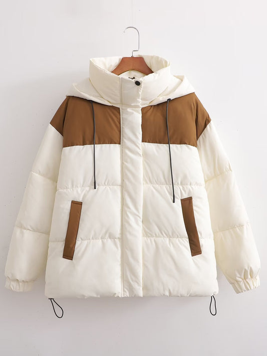 French Stitching Contrast Color Hooded Jacket
