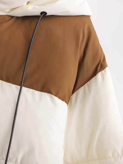 French Stitching Contrast Color Hooded Jacket