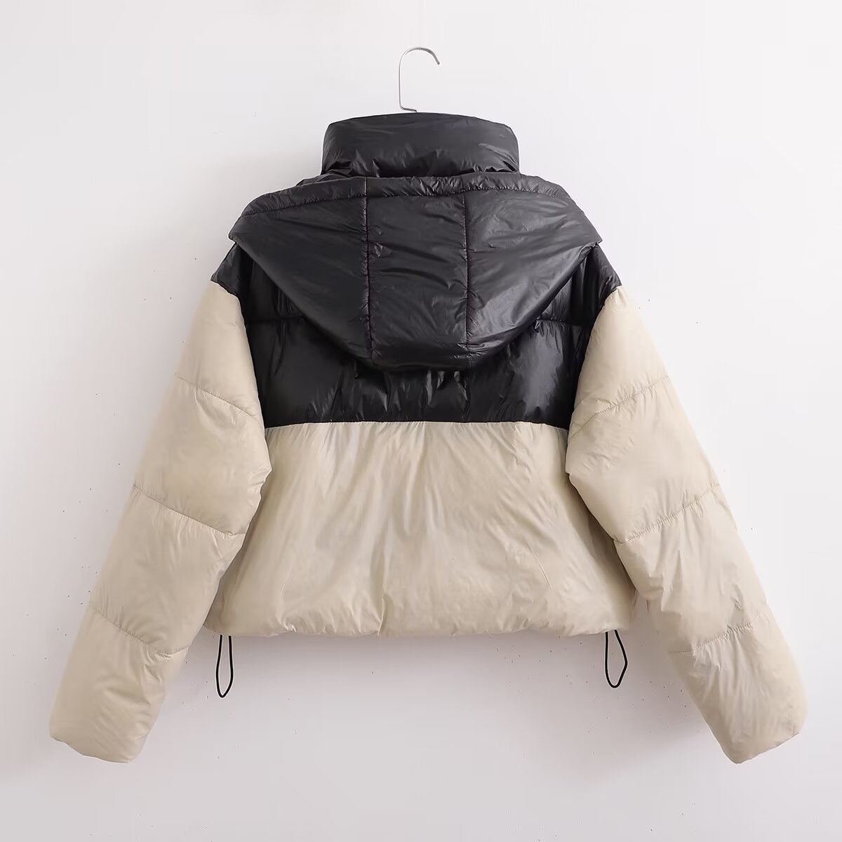 Patchwork - Contrast Color Hooded Cotton Padded Jacket Coat (7516641493080)
