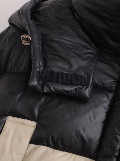 Patchwork - Contrast Color Hooded Cotton Padded Jacket Coat (7516641493080)