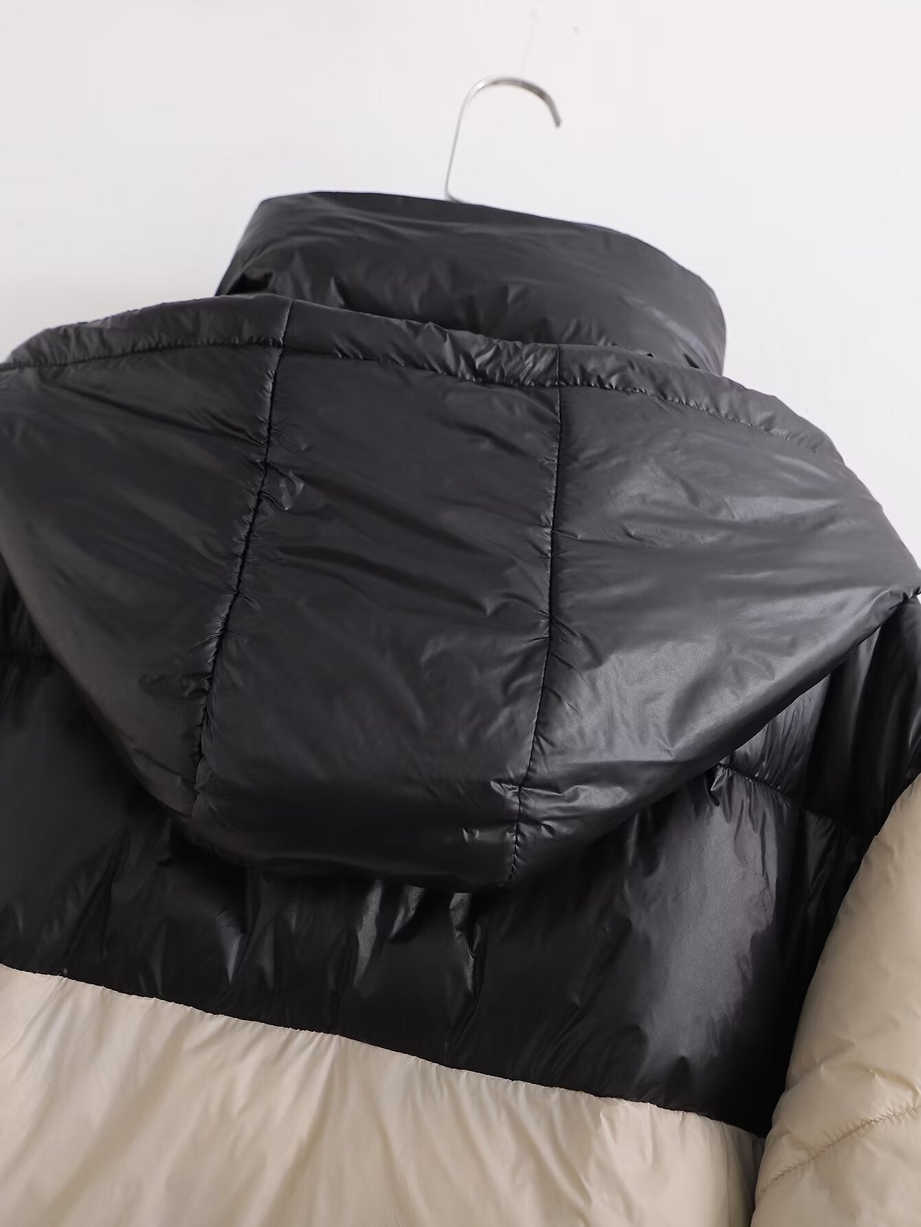 Patchwork - Contrast Color Hooded Cotton Padded Jacket Coat (7516641493080)