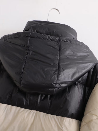 Patchwork - Contrast Color Hooded Cotton Padded Jacket Coat (7516641493080)