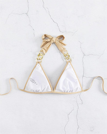 Sequined Lace-Up Chain - Gold Bikini Swimset (7516561997912)