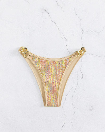 Sequined Lace-Up Chain - Gold Bikini Swimset (7516561997912)