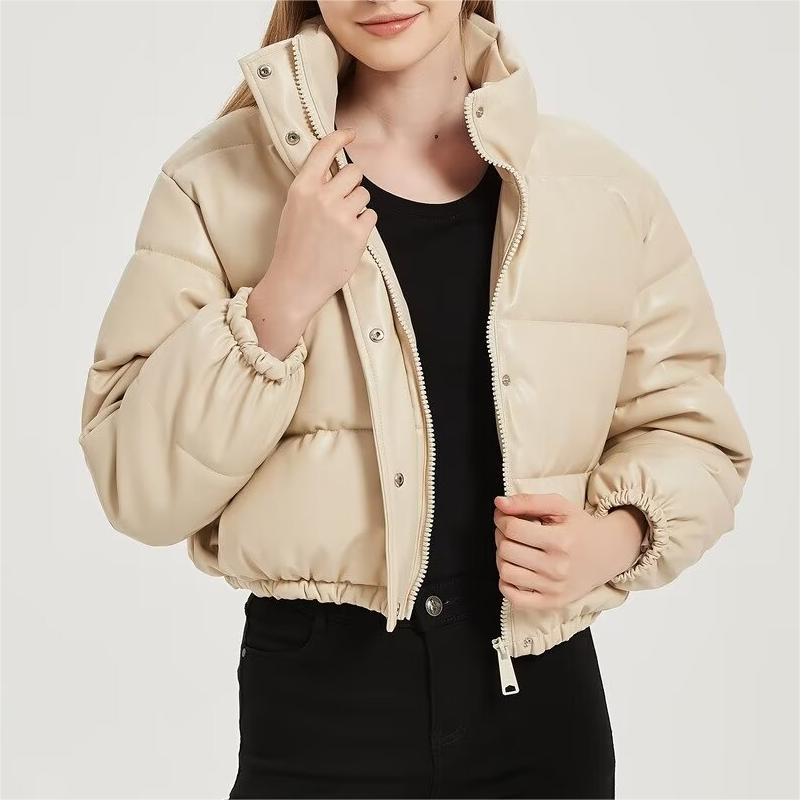 Cotton - Padded Thickened Poly-Urethane Leather Cotton Coat Jacket Coat (7516615475288)