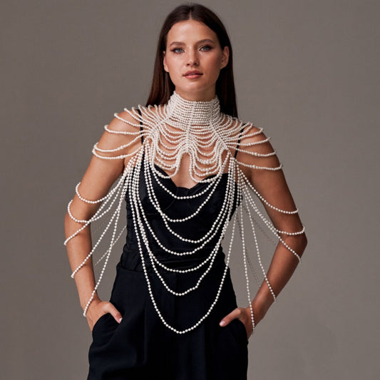 Pearl Neck Chain Multi-Layer Body Necklace (7517781721176)