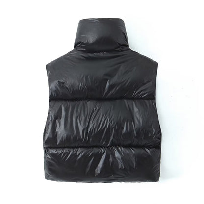 Stand-Collar Zipper Sleeveless Cotton Vest Jacket