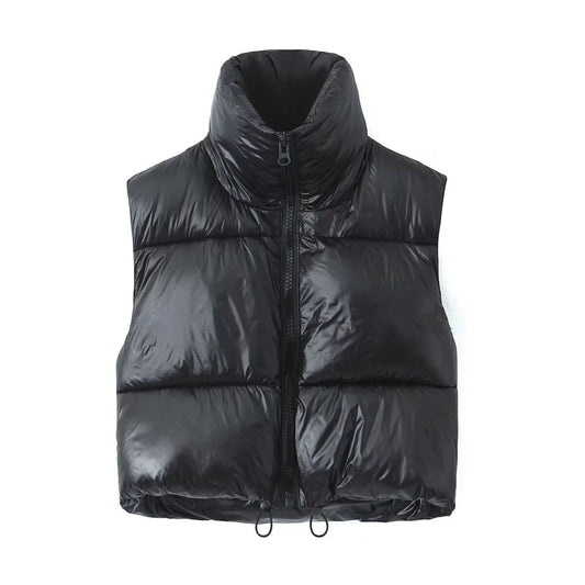 Stand-Collar Zipper Sleeveless Cotton Vest Jacket