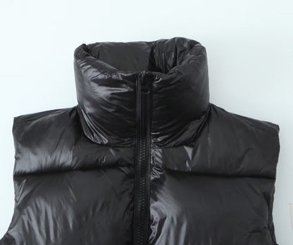Stand-Collar Zipper Sleeveless Cotton Vest Jacket