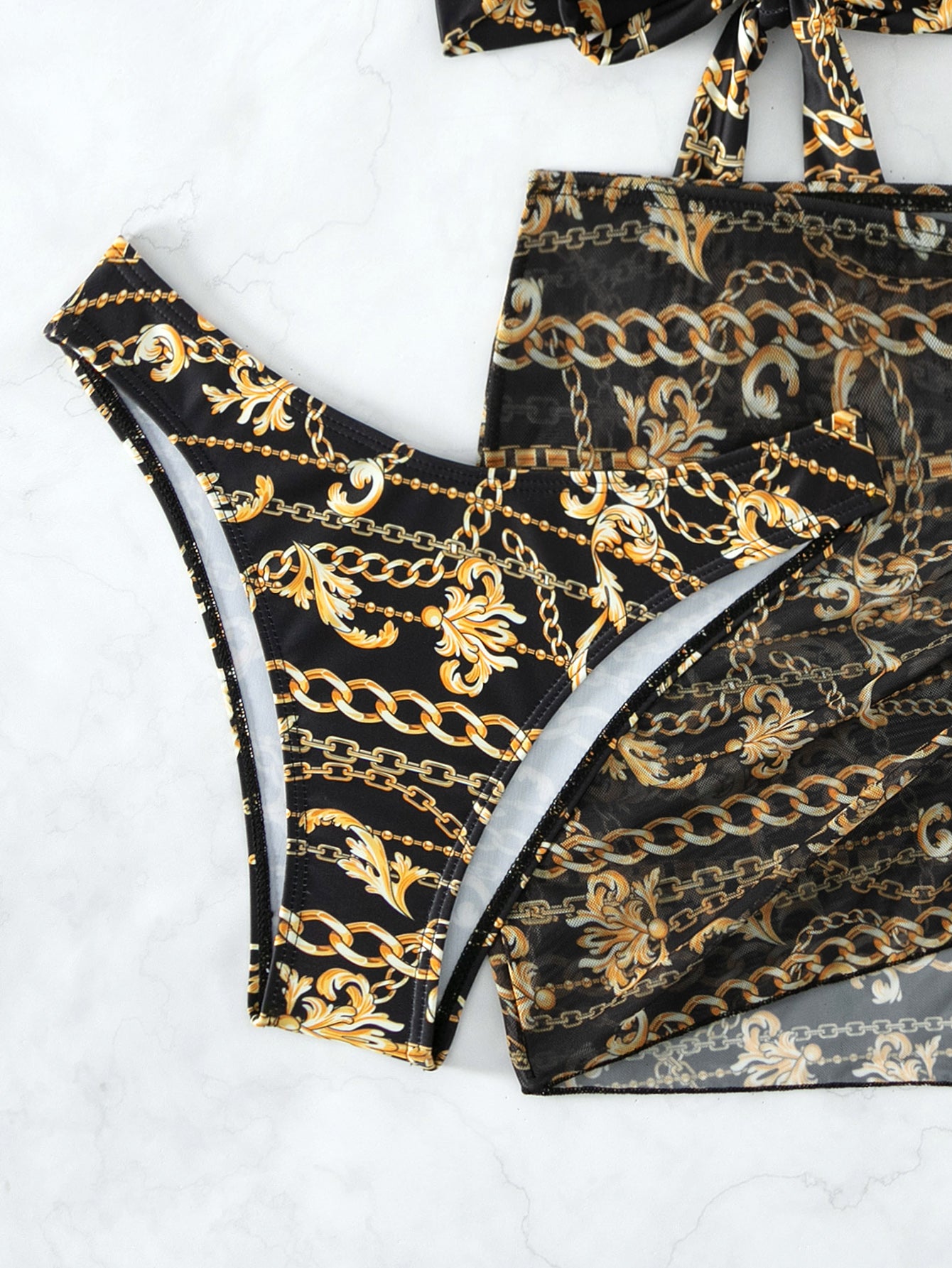 Three-Piece Steel Chains - Printed Lace-Up Bikini (7516579463256)