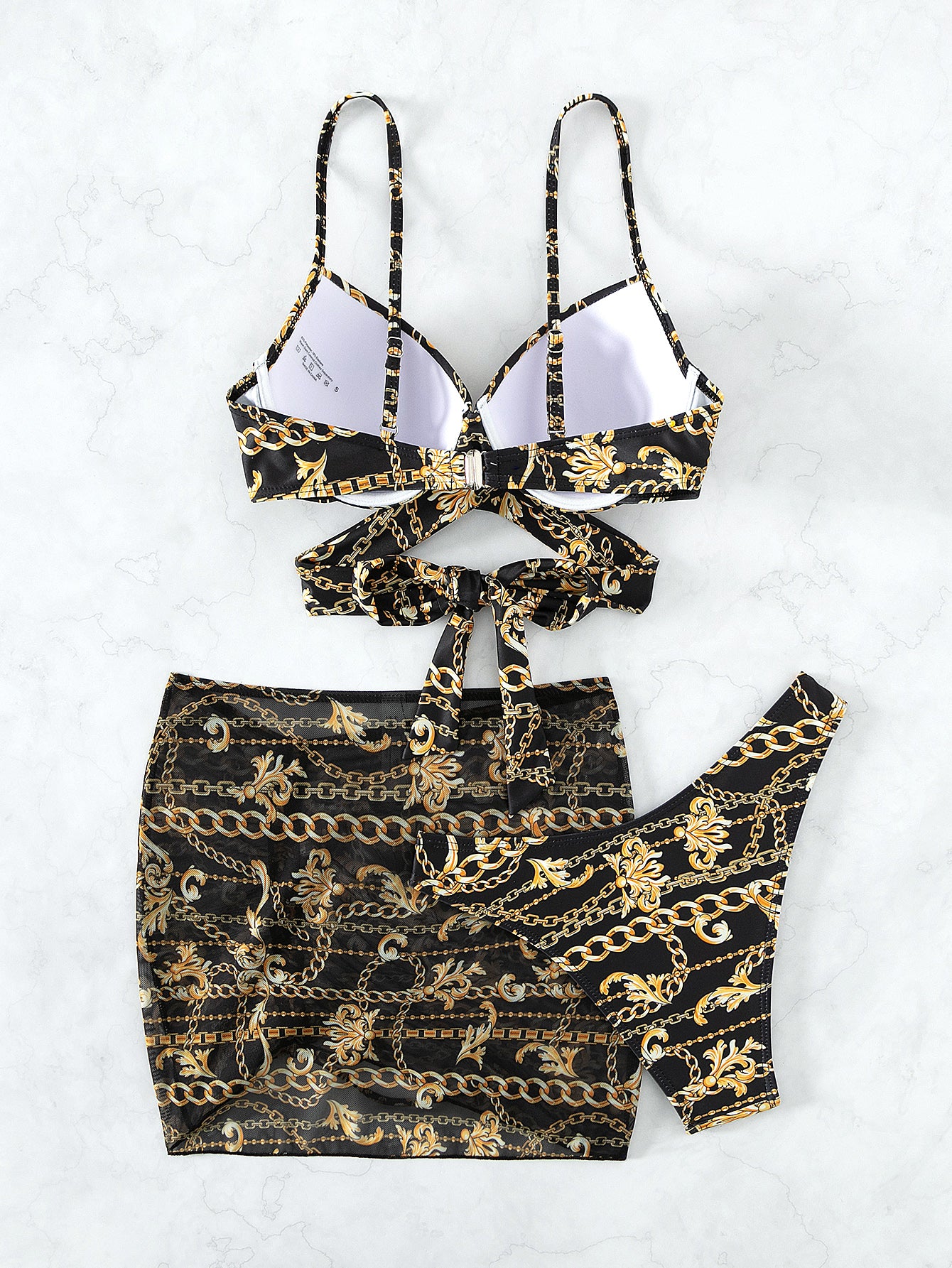 Three-Piece Steel Chains - Printed Lace-Up Bikini (7516579463256)