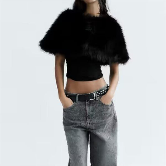 Spring Women Artificial Fur Effect Cape Coat (7525013127256)
