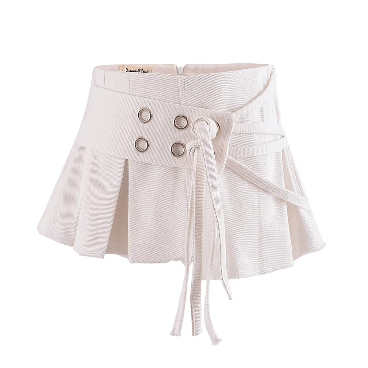 Metal Buckle Double-Belt Pleated A-Line Mini Skirt (7524819501144)