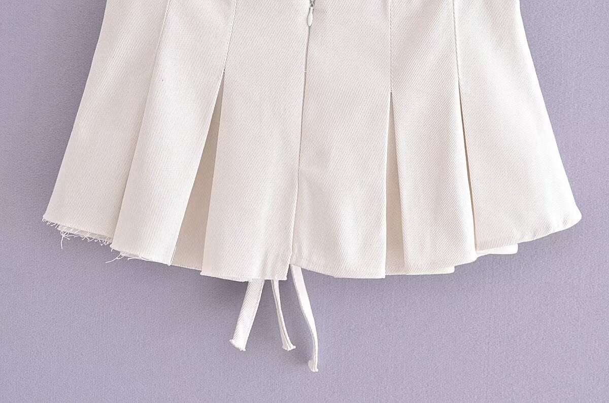 Metal Buckle Double-Belt Pleated A-Line Mini Skirt (7524819501144)