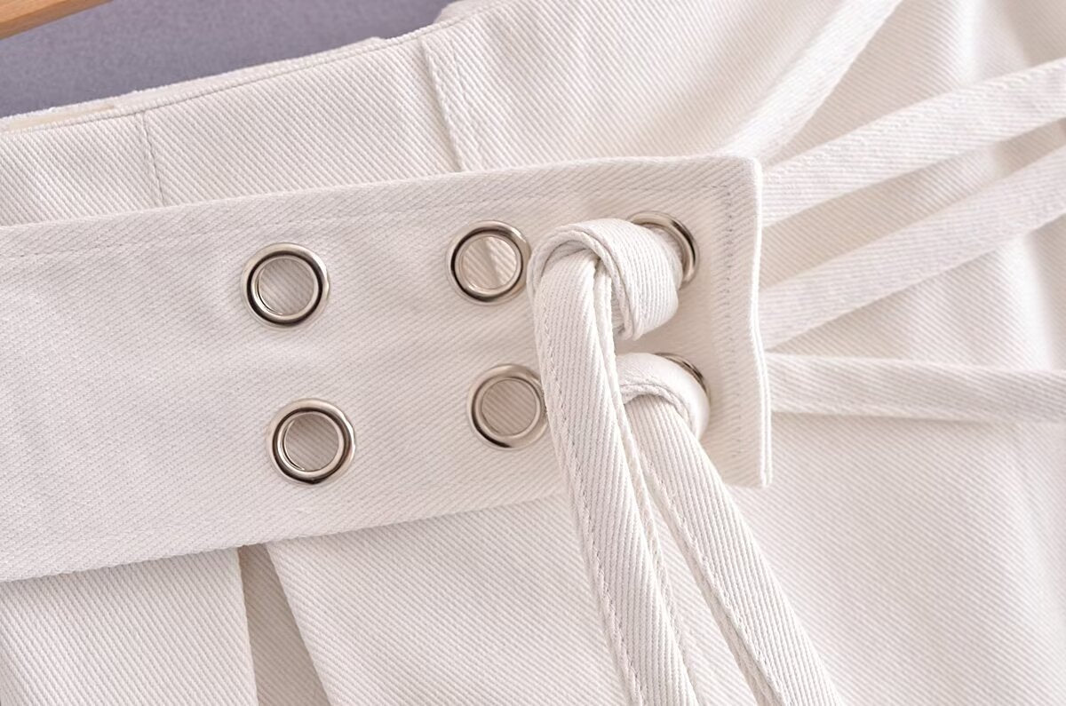 Metal Buckle Double-Belt Pleated A-Line Mini Skirt (7524819501144)