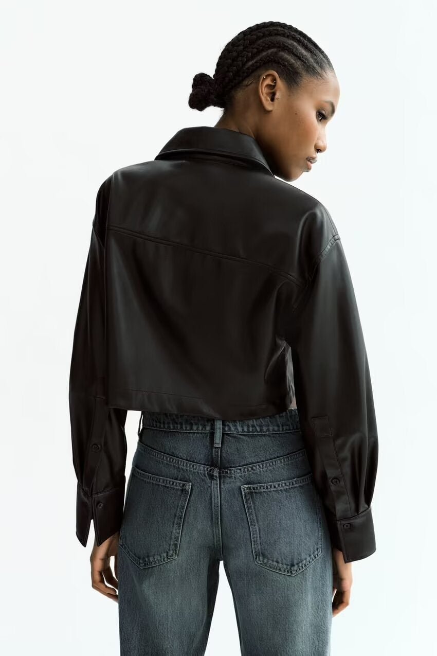 Crop-Top Faux Leather Jacket