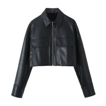 Crop-Top Faux Leather Jacket