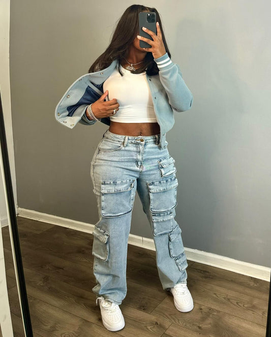 Multi-Pocket Straight Leg Denim Jeans