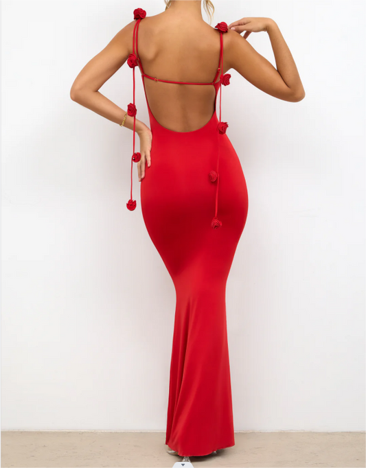 Solid Color V-Neck With Rope Straps Dress