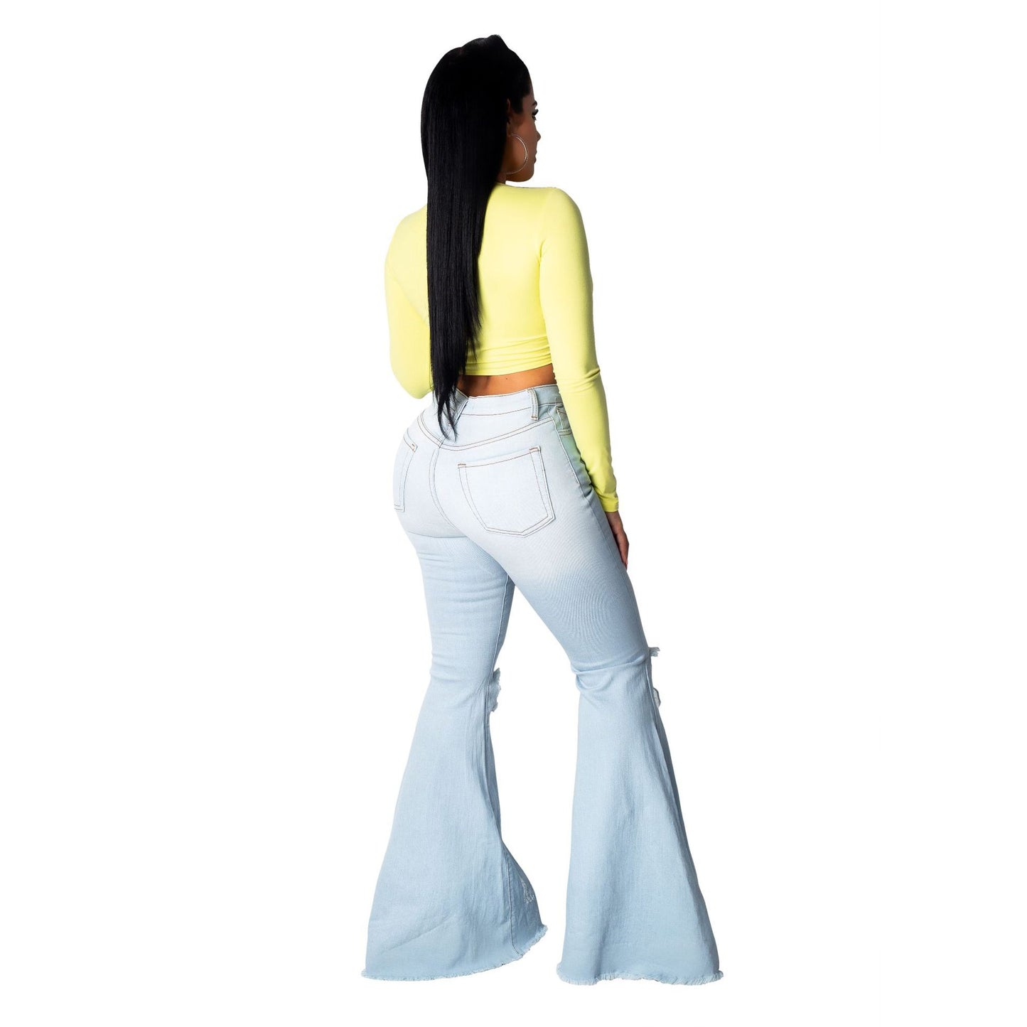 Flared Distressed Denim Jeans
