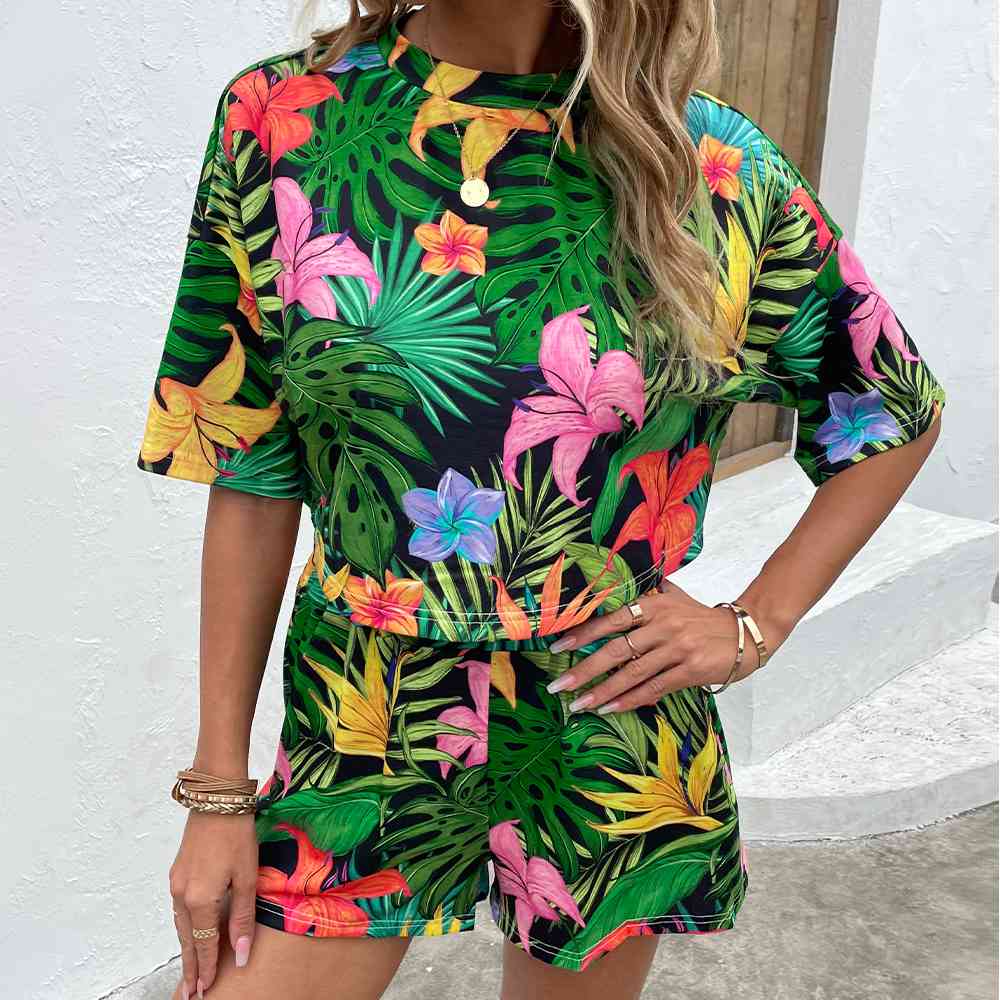 Just Justing 2 - Floral Print Round Neck Dropped Shoulder Half Sleeve Top and Shorts Set (7501447528536)