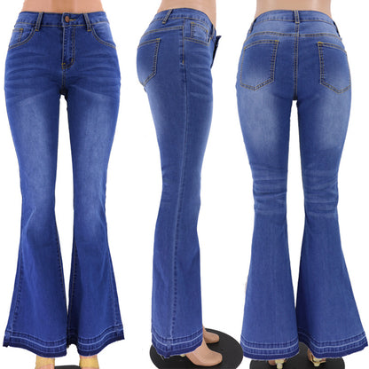 Low-Waist Flared Medium-Wash Denim Jeans