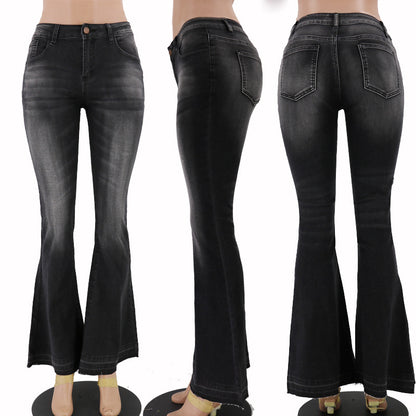 Low-Waist Flared Medium-Wash Denim Jeans