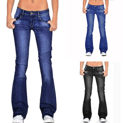 Low-Waist Flared Medium-Wash Denim Jeans