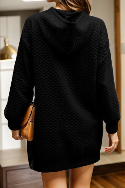 Little Black Hooded Dress - Drawstring Hooded Long Sleeve Mini Dress (7505547034712)