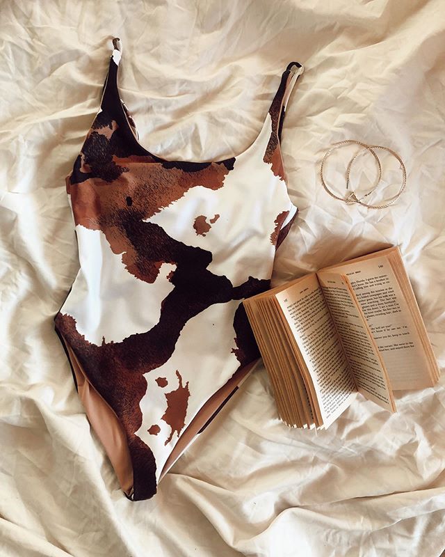 One-Piece Cow-Print Bikini Style Swimsuit (7516540600408)