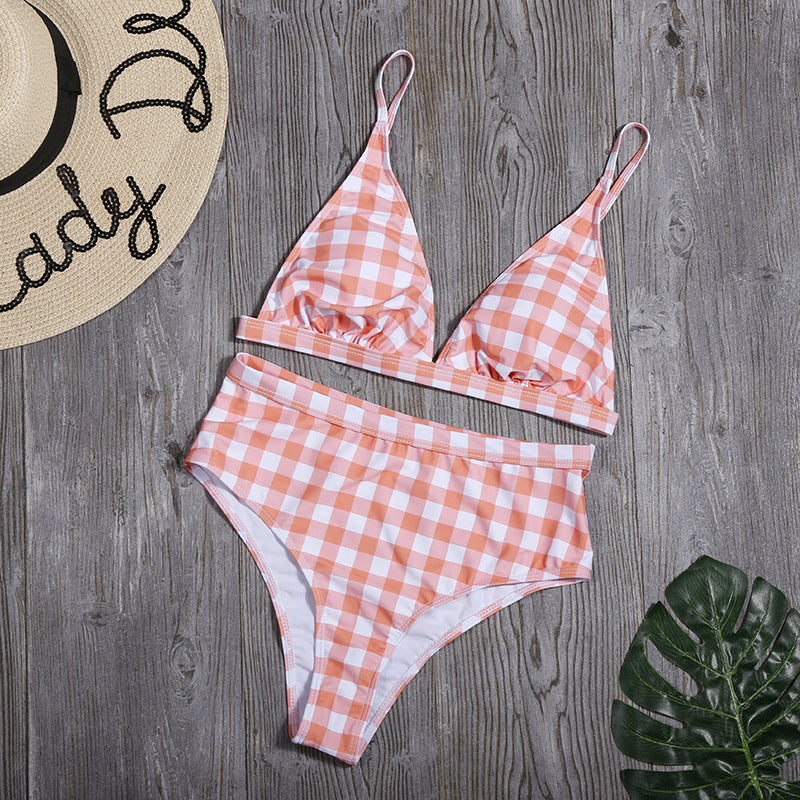 High Waist Plaid Bikini Split Swimsuit Sports Swimwear Bikini (7525024170072)