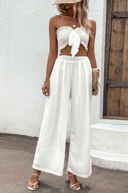 Smocked Tube Top & Wide Leg Pants - Set (7501464862808)