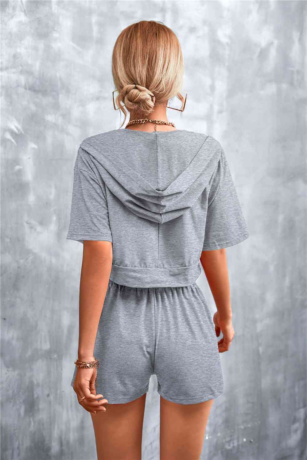 Half-Zip - Cropped Hooded T-Shirt and Shorts Set (7501483180120)