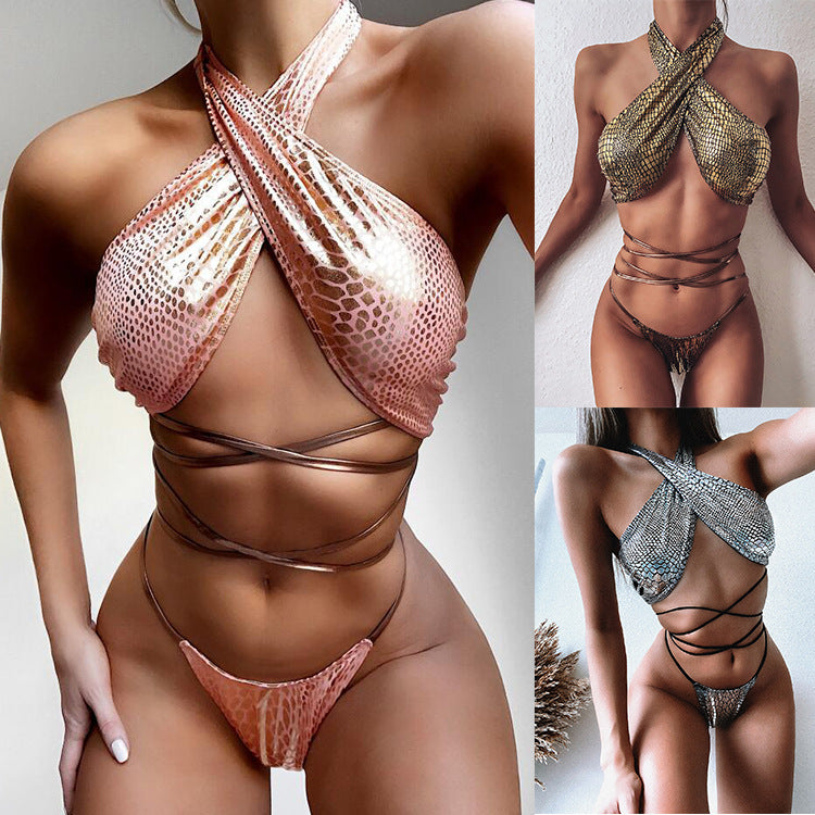 Snake Pattern Fabric - Bandage Bikini (7516589359192)