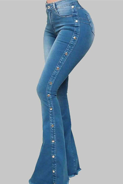 Button Fly - Button Detail Flare Jeans (7486623711320)