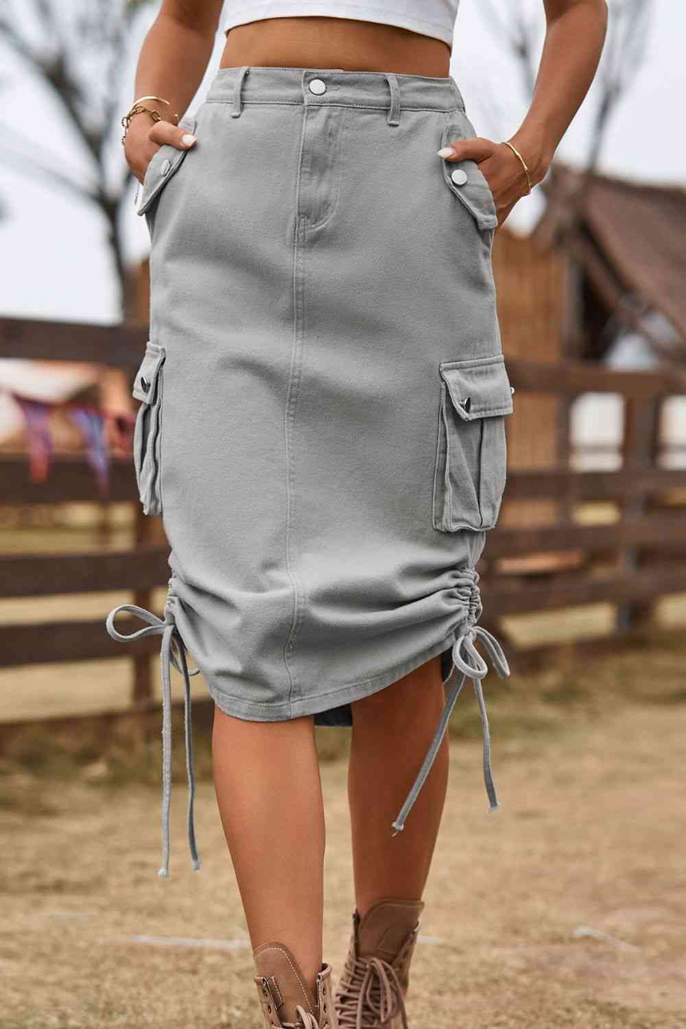 Cargo - Drawstring Denim Cargo Skirt (7486618599512)