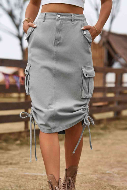 Cargo - Drawstring Denim Cargo Skirt (7486618599512)