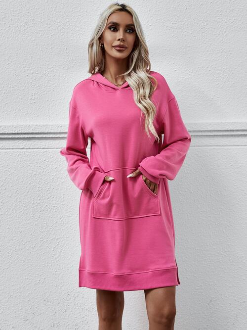 Long Long Sleeves - Slit Hooded Dress With Pocket (7505547559000)