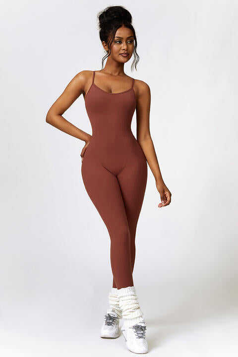 Spaghetti Strap Open-Back Sports Romper Jumpsuit (7484686925912)