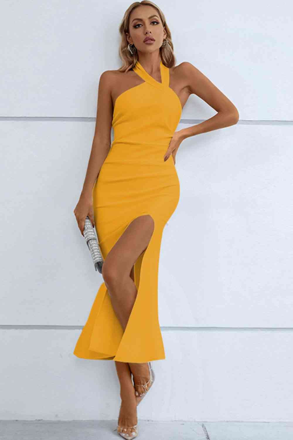 Fishtail Bodycon Dress - Halter Neck (7524270604376)