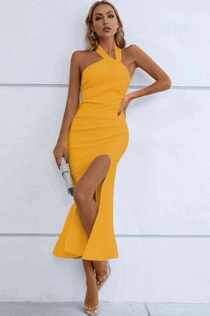 Fishtail Bodycon Dress - Halter Neck (7524270604376)