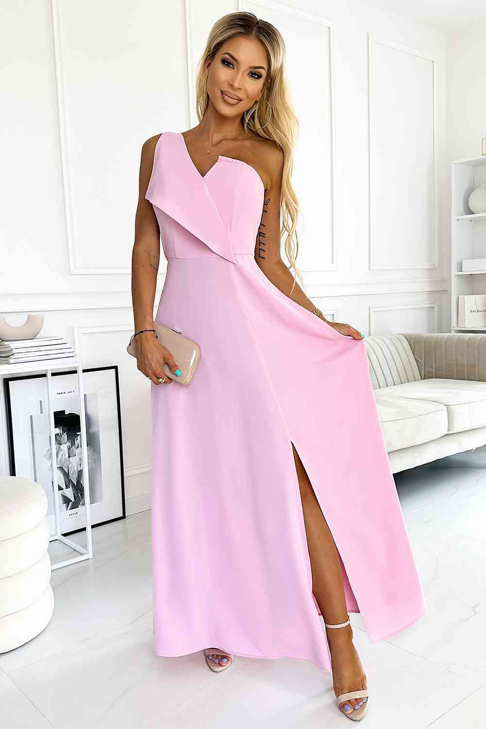 One-Shoulder Sleeveless Maxi Dress (7515491860568)