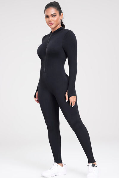 Long Sleeves Zip-Up Active Romper Leotard