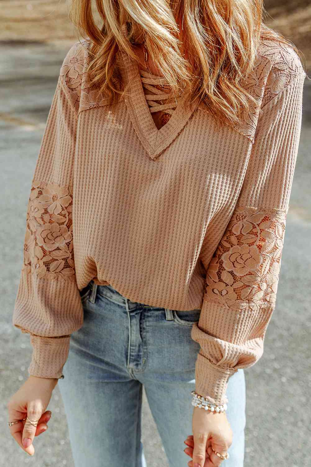 Waffle - Criss-Cross Waffle-Knit Top (7501316784216)