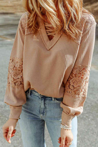 Waffle - Criss-Cross Waffle-Knit Top (7501316784216)