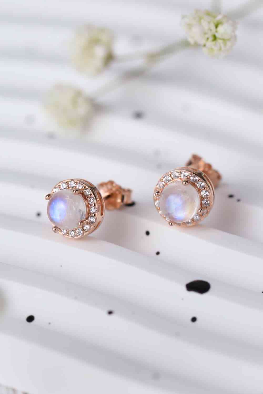 Natural Moonstone - High Quality 925 Sterling Silver Stud Earrings (7499311251544)