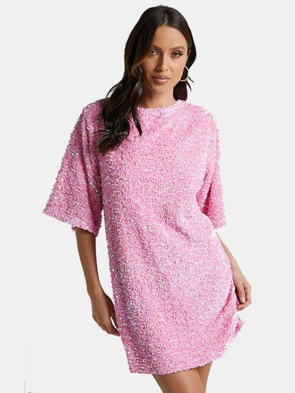 Sequin Tie-Back Half-Sleeve Mini Dress (7505547427928)