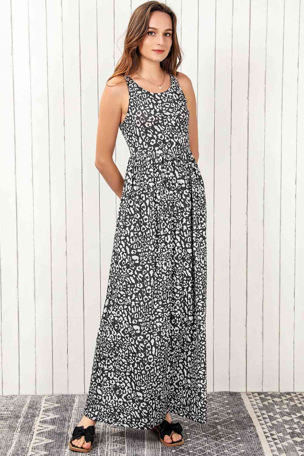 Leopard Round-Neck Sleeveless Maxi Dress (7515557789784)