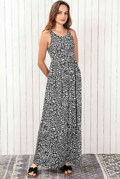 Leopard Round-Neck Sleeveless Maxi Dress (7515557789784)
